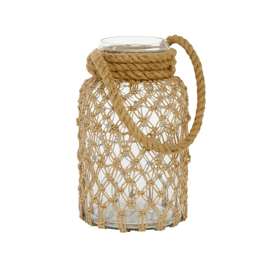 Brown Glass Coastal Lantern, 12" x 7" x 8"
